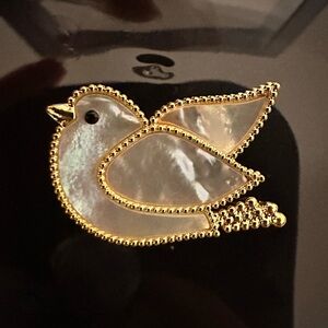 Plated Gold and Mother of Pearl Bird Brooch